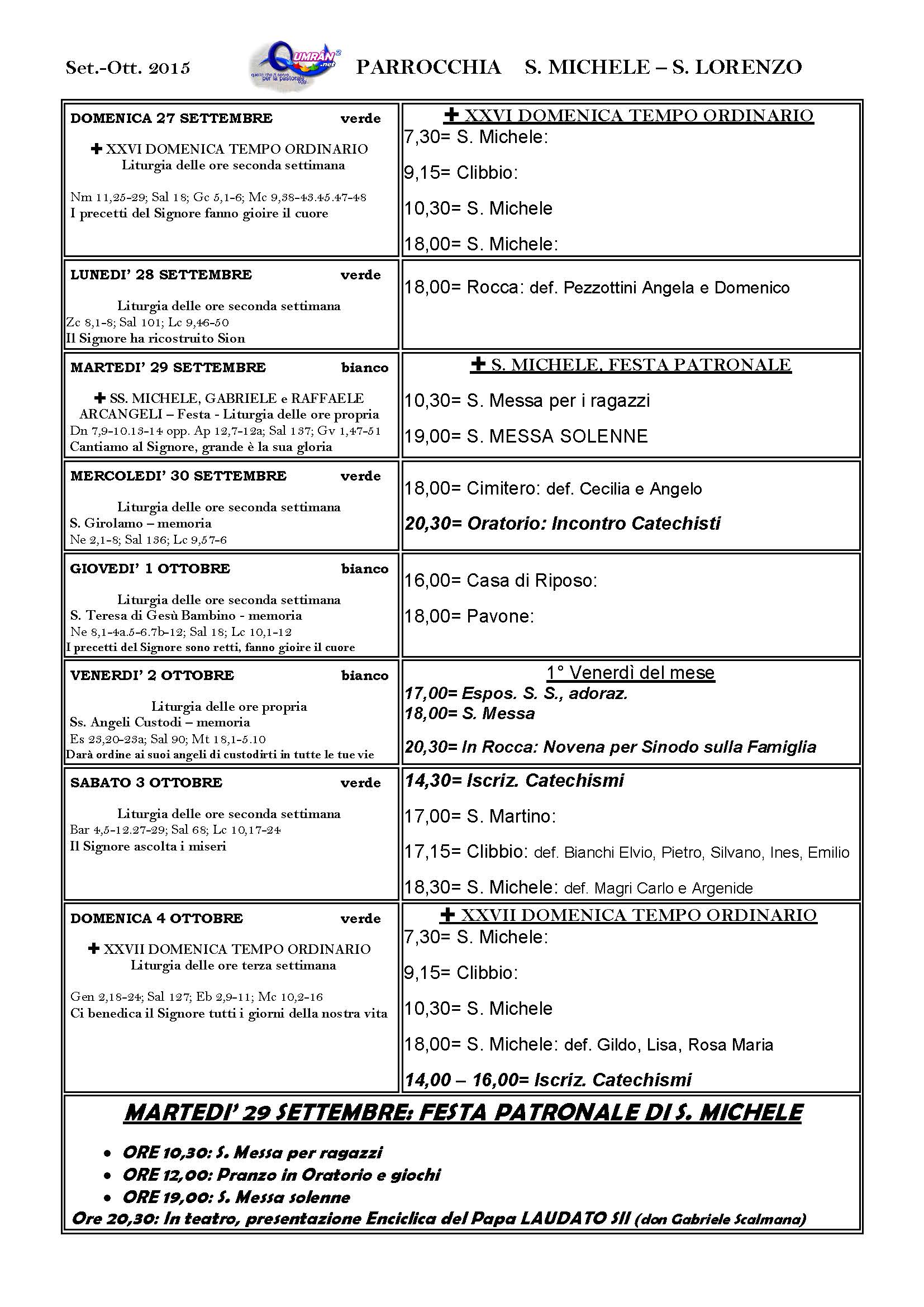 Programma XVI-XVII DOMENNICA TEMPO ORDINARIO - anno B